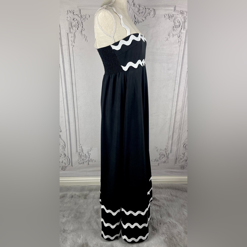 Classy Bohemian Black White Wavy Edge Sleeveless Long Maxi Dress - Picture 4 of 13